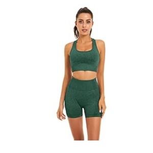 Green Seamless Sports Bra and Shorts Set